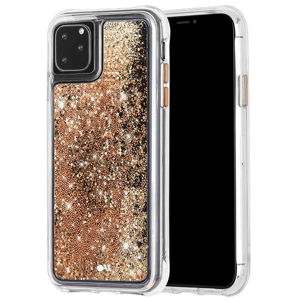 Case-Mate Waterfall Glitter Polycarbonate Back Cover for Apple iPhone 11 Pro (Wireless Charging Compatible, Gold Waterfall)_1