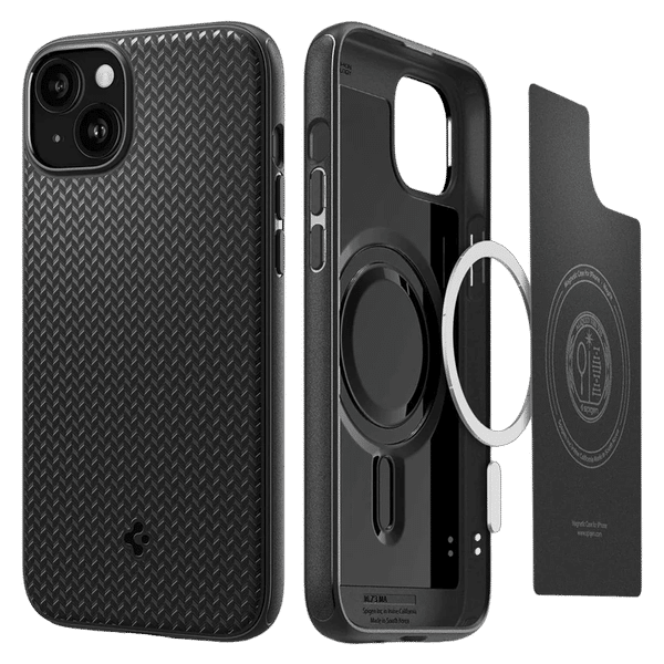 spigen Mag Armor MagFit Thermoplastic Polyurethane Back Case for iPhone 15 Plus (Air Cushion Technology, Matte Black)_1
