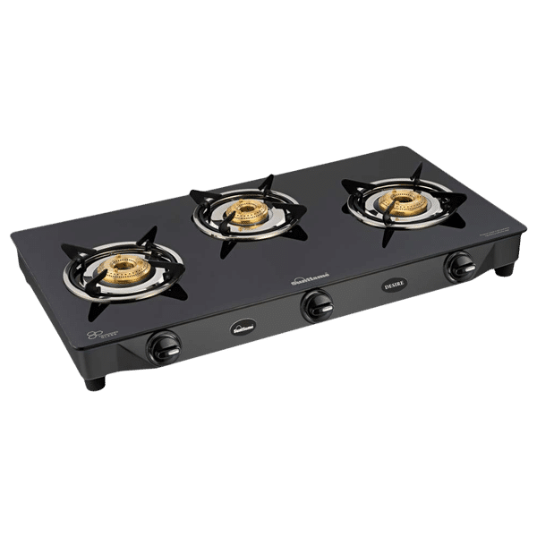 Sunflame Desire Toughened Glass Top 3 Burner Manual Gas Stove (Powder Coated Pan Supports, Black)_1