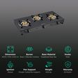 Sunflame Desire Toughened Glass Top 3 Burner Manual Gas Stove (Powder Coated Pan Supports, Black)_2