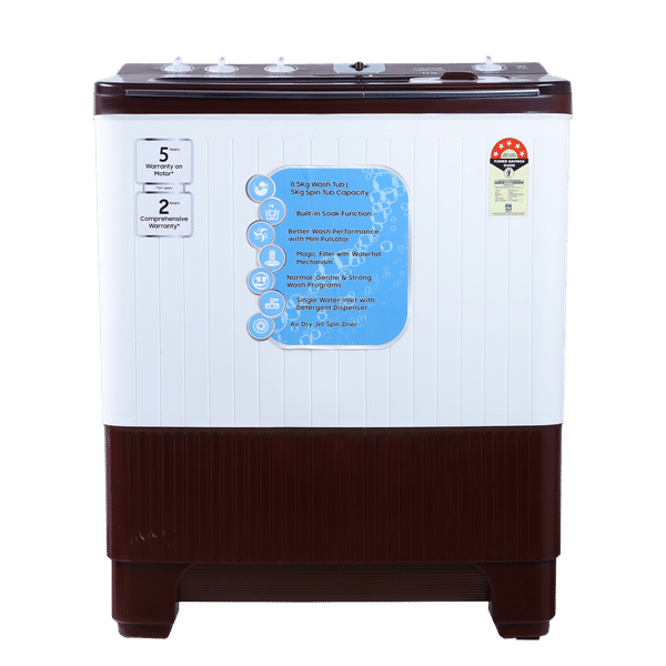 Croma 8.5 kg 5 Star Semi Automatic Washing Machine with Active Soak Function (CRLW085SMF231002, Burgundy)_1