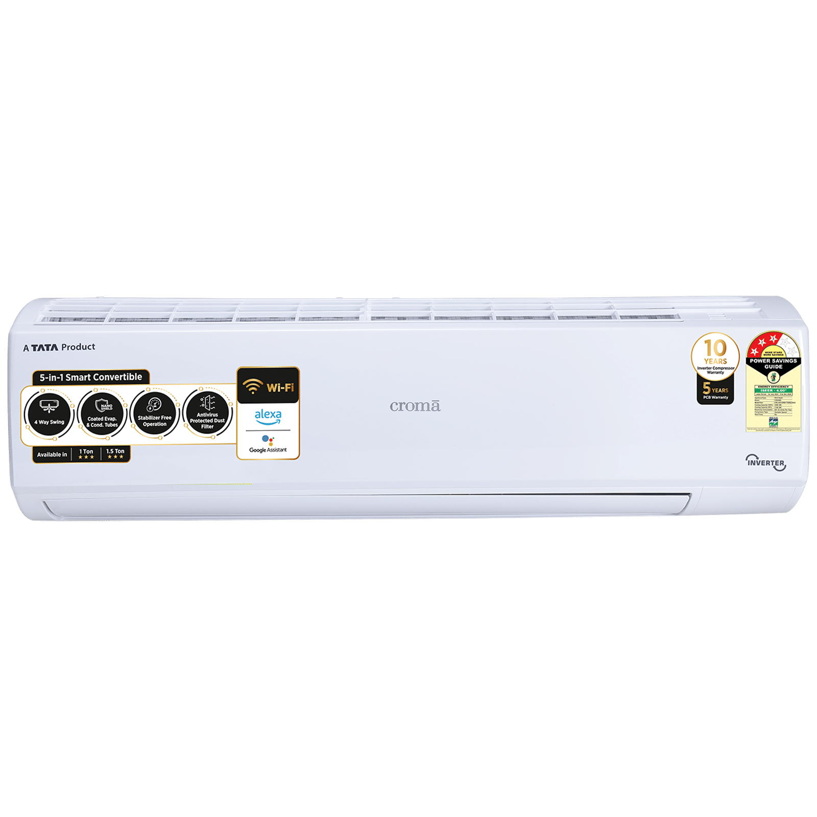 Croma 5 in 1 Convertible 1 Ton 3 Star Inverter Split Smart AC with PM 2.5 Filter (2024 Model, Copper Condenser, CRLAS12IND170262)