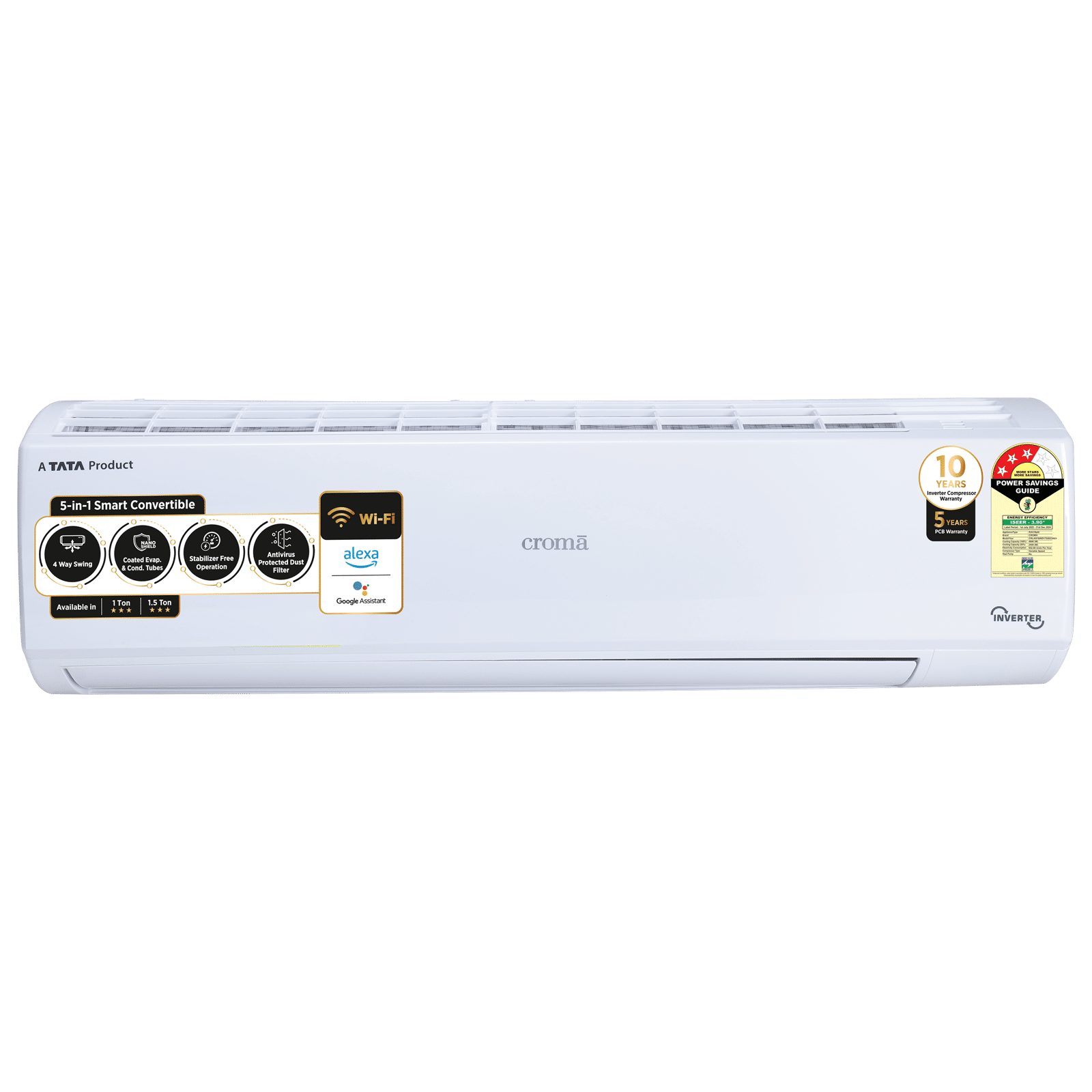 Croma 5 in 1 Convertible 1.5 Ton 3 Star Inverter Split Smart AC with PM 2.5 Filter (Copper Condenser, CRLAS18IND170263)