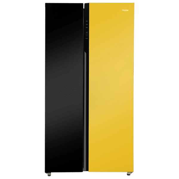 Haier Vogue Series 602 Litres 3 Star Frost Free Side by Side Refrigerator with Anti Bacterial Gasket (HRS682KYG, Black Yellow Glass)_1