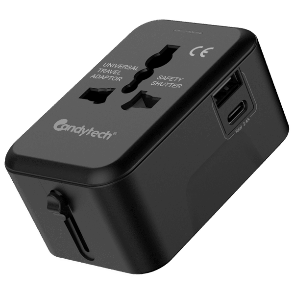 Candytech Travel Adapter (With Type C and Type A USB Port, CT-C12, Black)_1