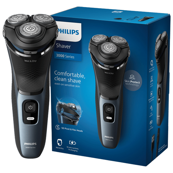 PHILIPS 3000 Series Rechargeable Cordless Shaver for Face for Men (60min Runtime, Skin Protect Technology, Black Silver)_1