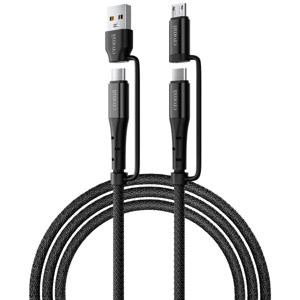 Croma CRSP4I1CCA266207 Type A to Type C, Micro USB 3.2 Feet (1M) 4-in-1 Cable (Durable Nylon Braided, Black)_1