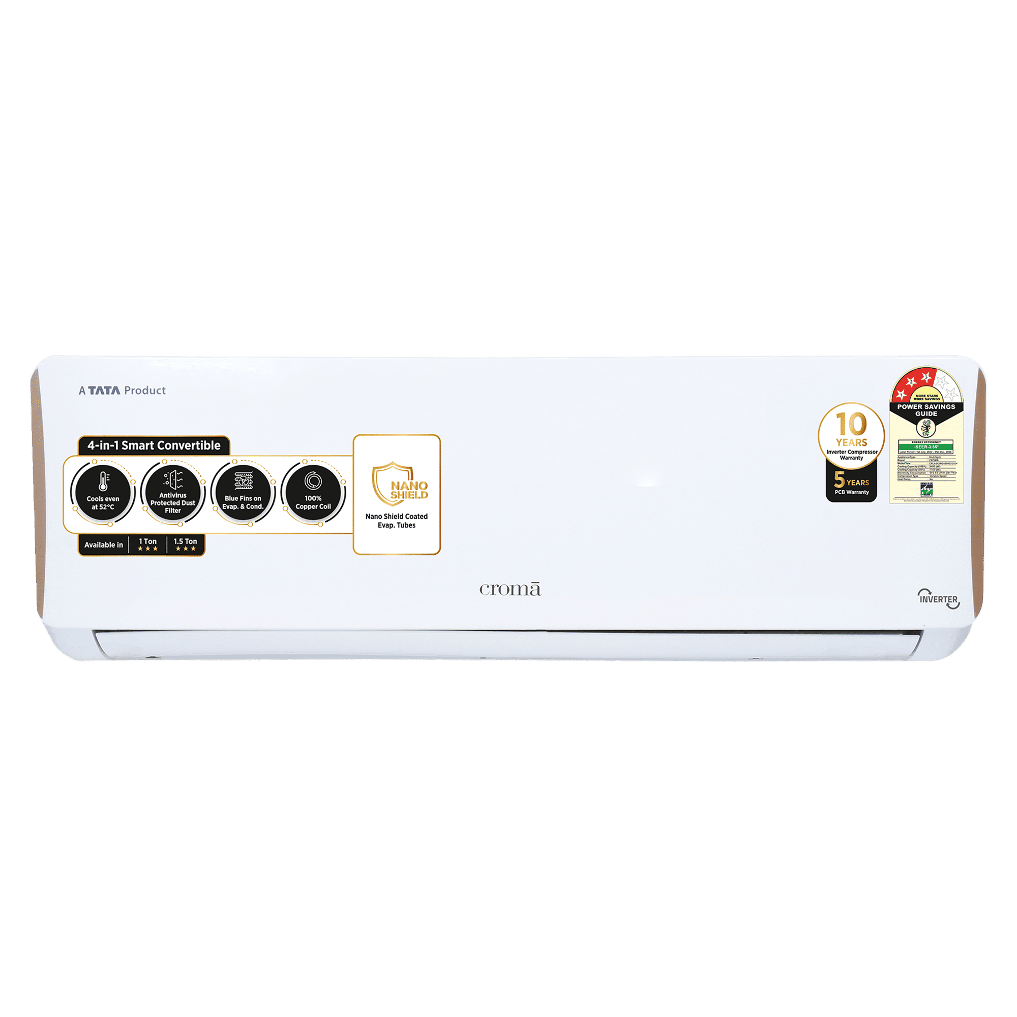 Croma 4 in 1 Convertible 1.5 Ton 3 Star Inverter Split AC with Dust Filter (2024 Model, Copper Condenser, CRLA018IND199454)