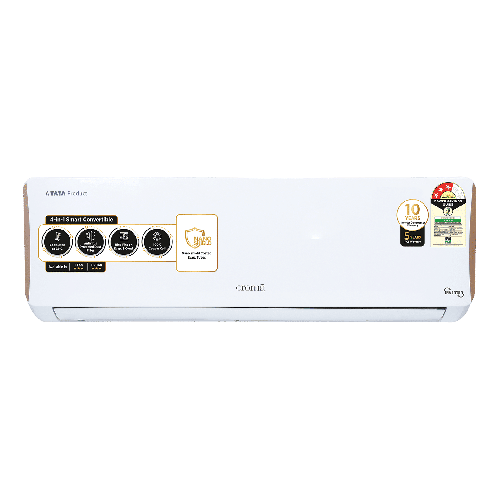 Croma 4 in 1 Convertible 1 Ton 3 Star Inverter Split AC with Dust Filter (2024 Model, Copper Condenser, CRLA012IND199453)