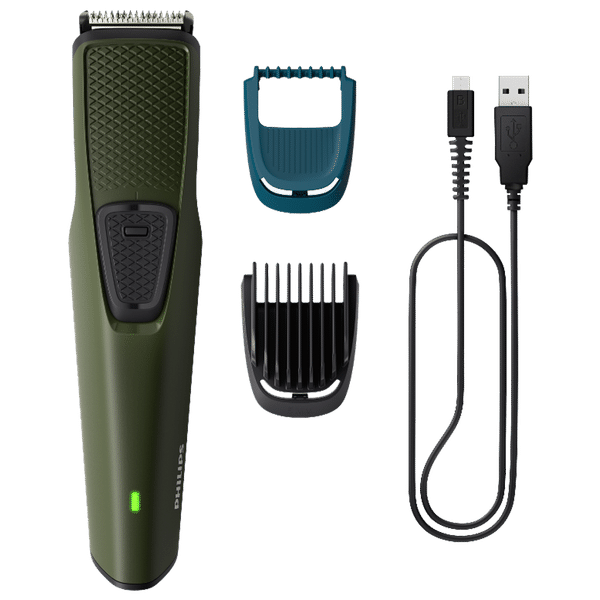 PHILIPS Series 1000 Rechargeable Cordless Wet & Dry Trimmer for Beard with 4 Length Settings for Men (30mins Runtime, DuraPower Technology, Green)_1