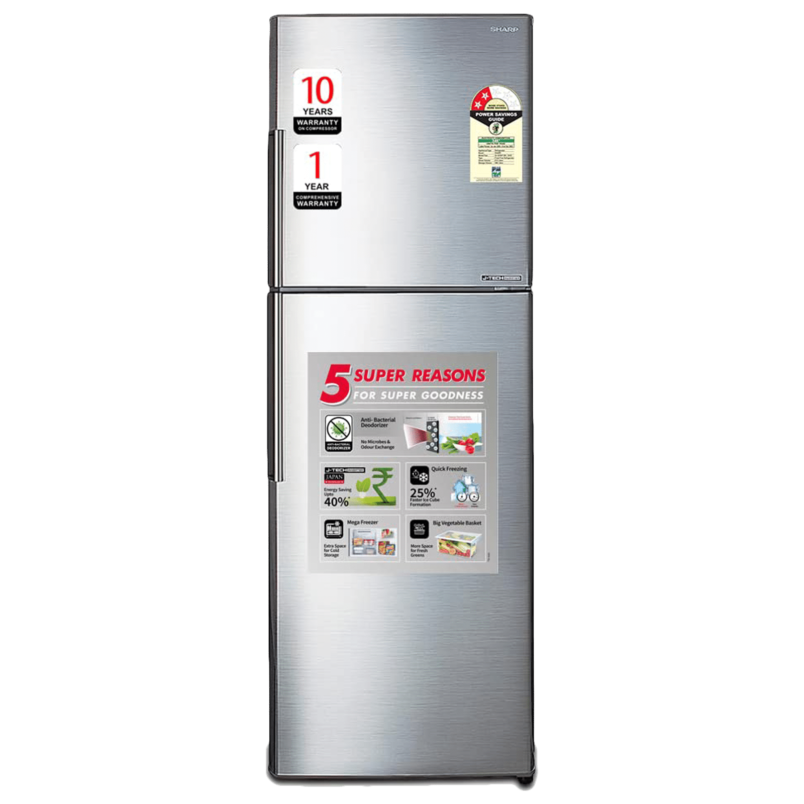 SHARP 315 Litres 2 Star Frost Free Double Door Refrigerator with Inverter Compressor (SJ-EP35T-SL, Silver)