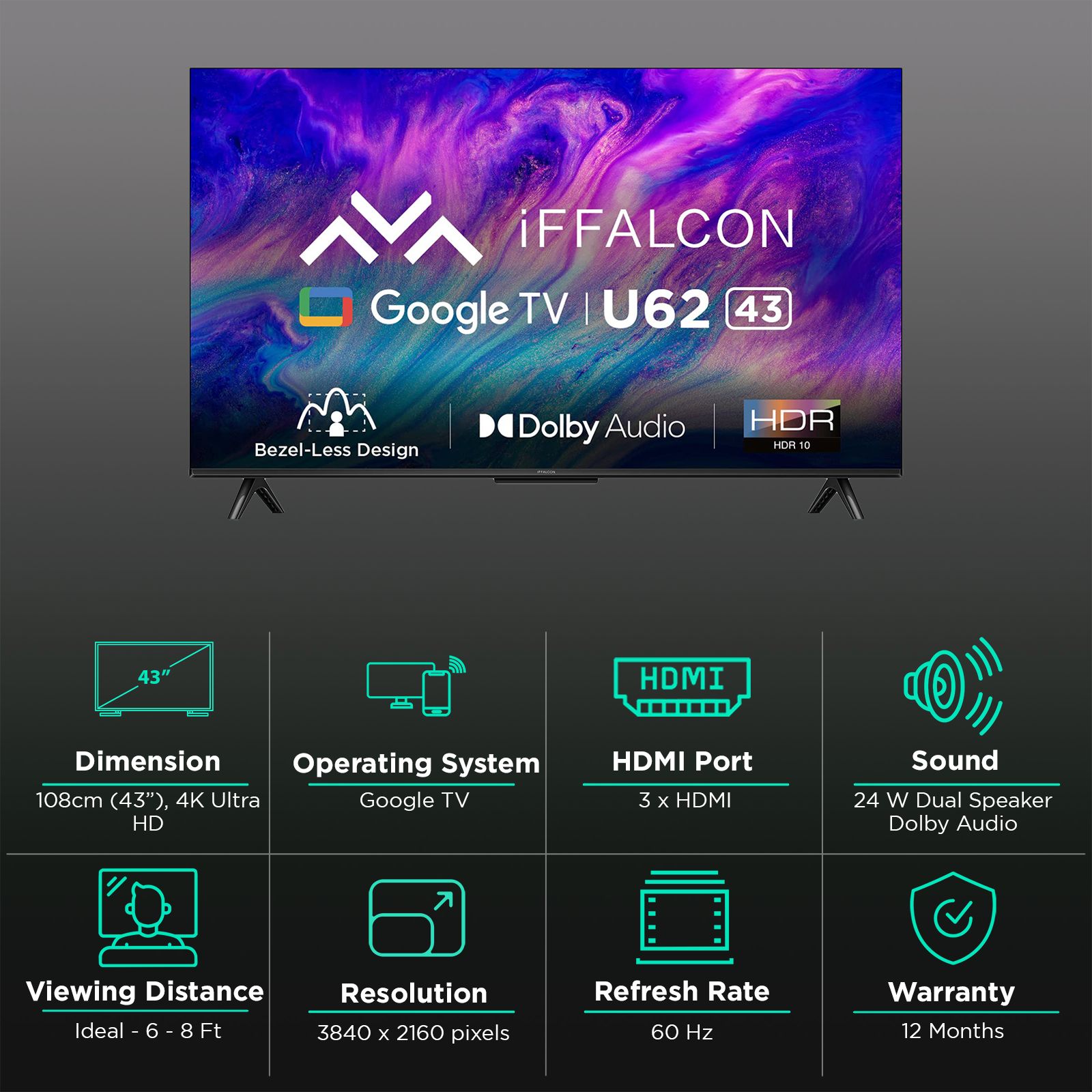 Buy iFFALCON U62 108 cm (43 inch) 4K Ultra HD LED Google TV with Dolby ...