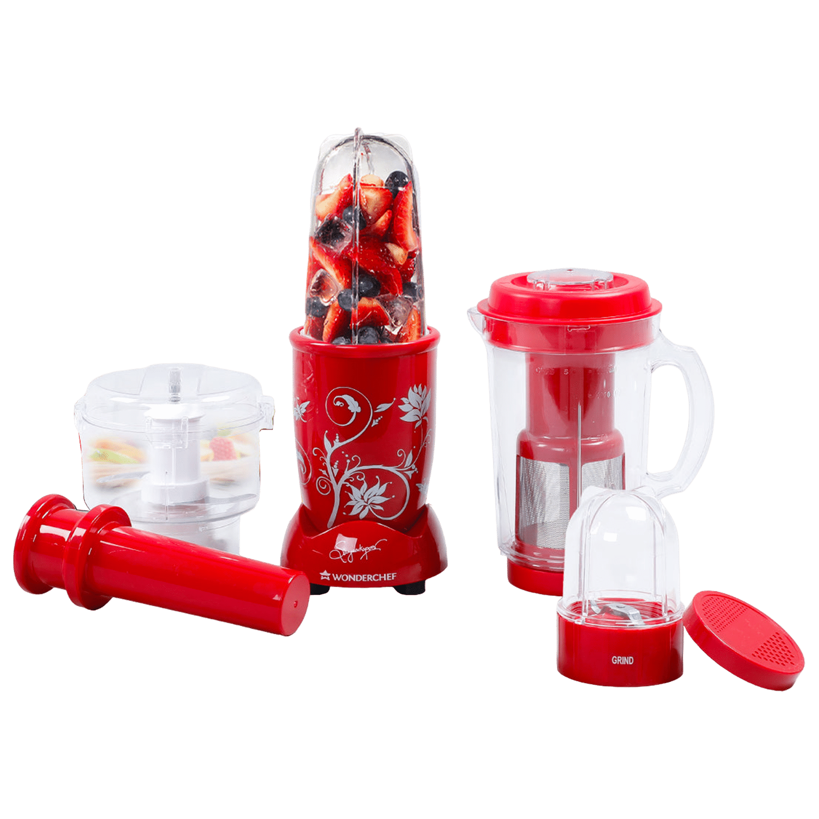 WONDERCHEF Nutri-Blend 400 Watt 4 Jars Mixer Grinder (22000 RPM, Full Copper Motor, Red)