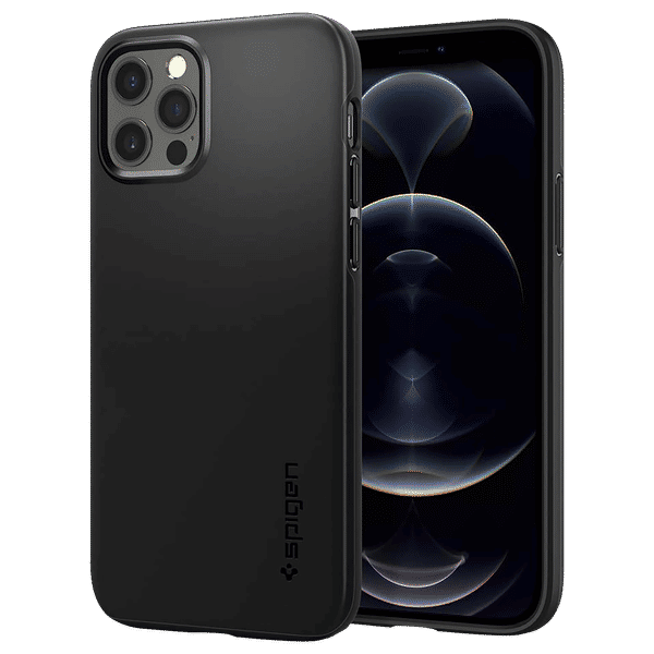 spigen Thin Fit Polycarbonate Back Cover for Apple iPhone 12, 12 Pro (Wireless Charging Compatible, Black)_1