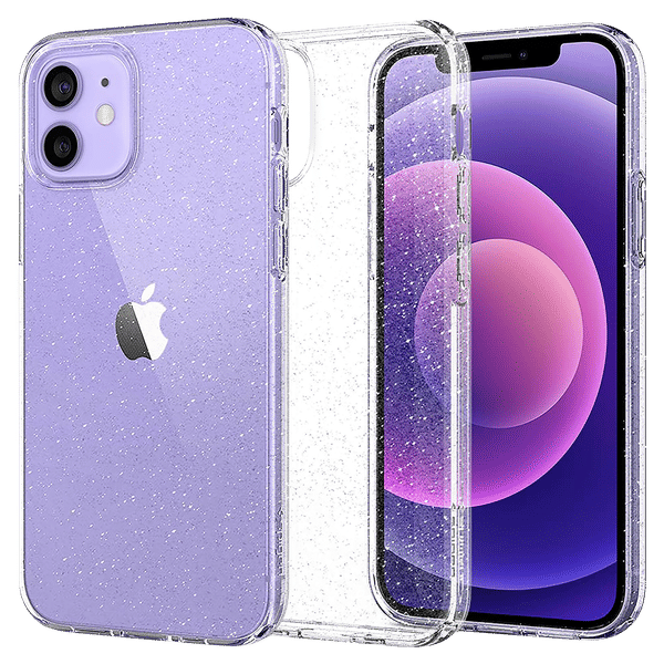 spigen Liquid Crystal Glitter TPU Back Cover for Apple iPhone 12, 12 Pro (Wireless Charging Compatible, Crystal Quartz)_1