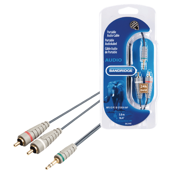 Bandridge BAL3405 PVC 5 Meter 3.5mm Stereo to RCA Audio Cable (24K Gold Plated, Blue)_1