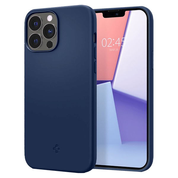 spigen Silicone Fit Back Case For iPhone 13 Pro Max (Soft Microfiber Lining, ACS03230, Navy Blue)_1