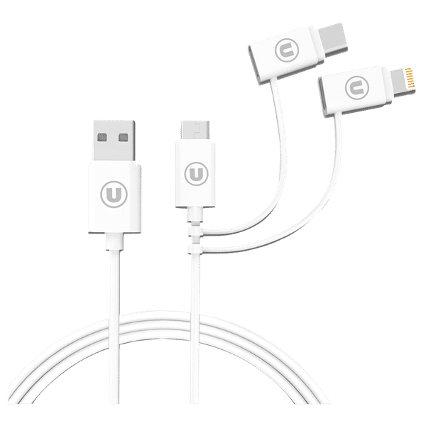 Bandridge 1 Meter USB 3.0 to USB Type-C 3.0 Micro USB 2.0 Lightning Power/Charging Power Cable (Tangle Free, B3IN1W, White)_1