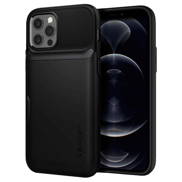 spigen Slim Armor Wallet TPU & Polycarbonate Back Cover for Apple iPhone 12, 12 Pro (Air Cushion Technology, Black)_1