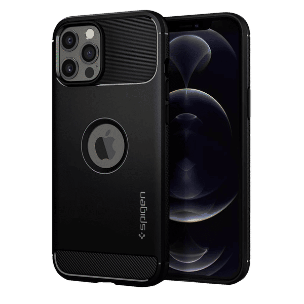 spigen Rugged Armor TPU & PC Back Case For iPhone 12 Pro Max (Slim & Grip-Friendly, ACS01616, Matte Black)_1