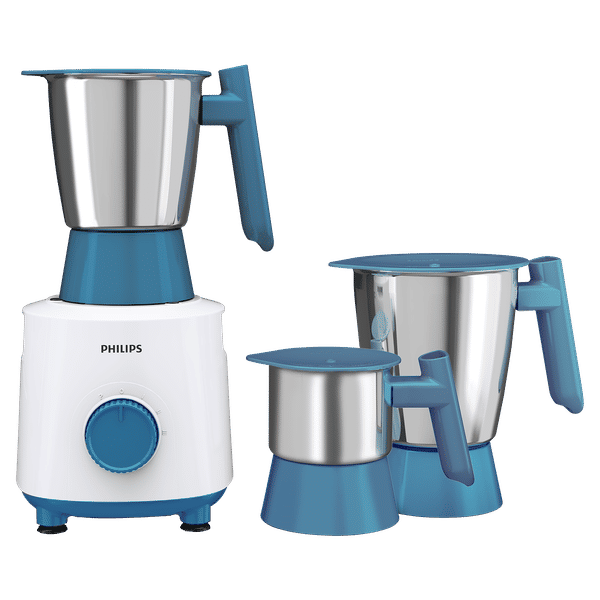 PHILIPS 500 Watt 3 Jars Mixer Grinder (3 Speed Control with Pulse Function, White & Blue)_1