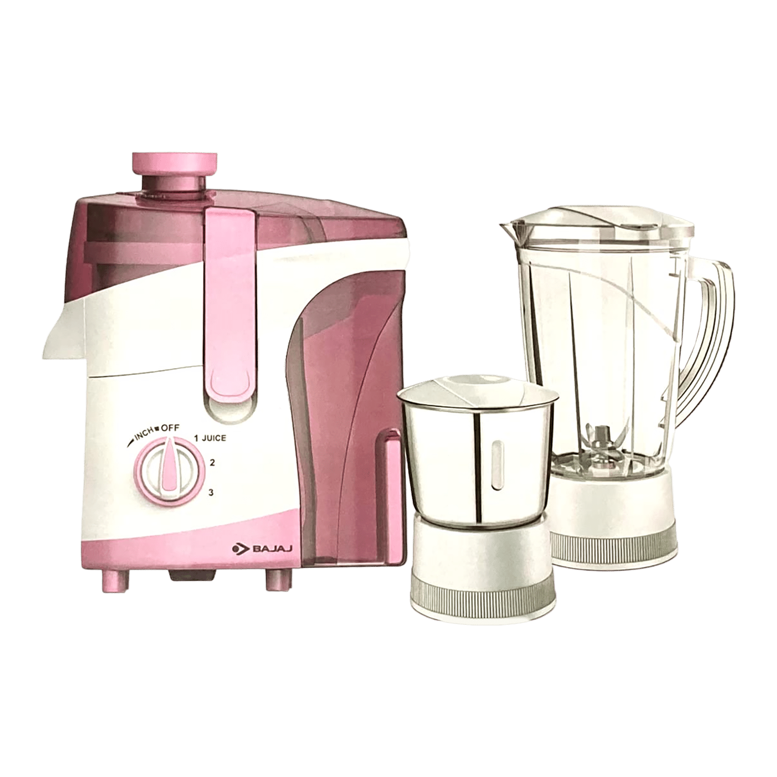 BAJAJ JX 30 500 Watt 3 Jars Juicer Mixer Grinder (18000 RPM, ISI Approved, White/Pink)