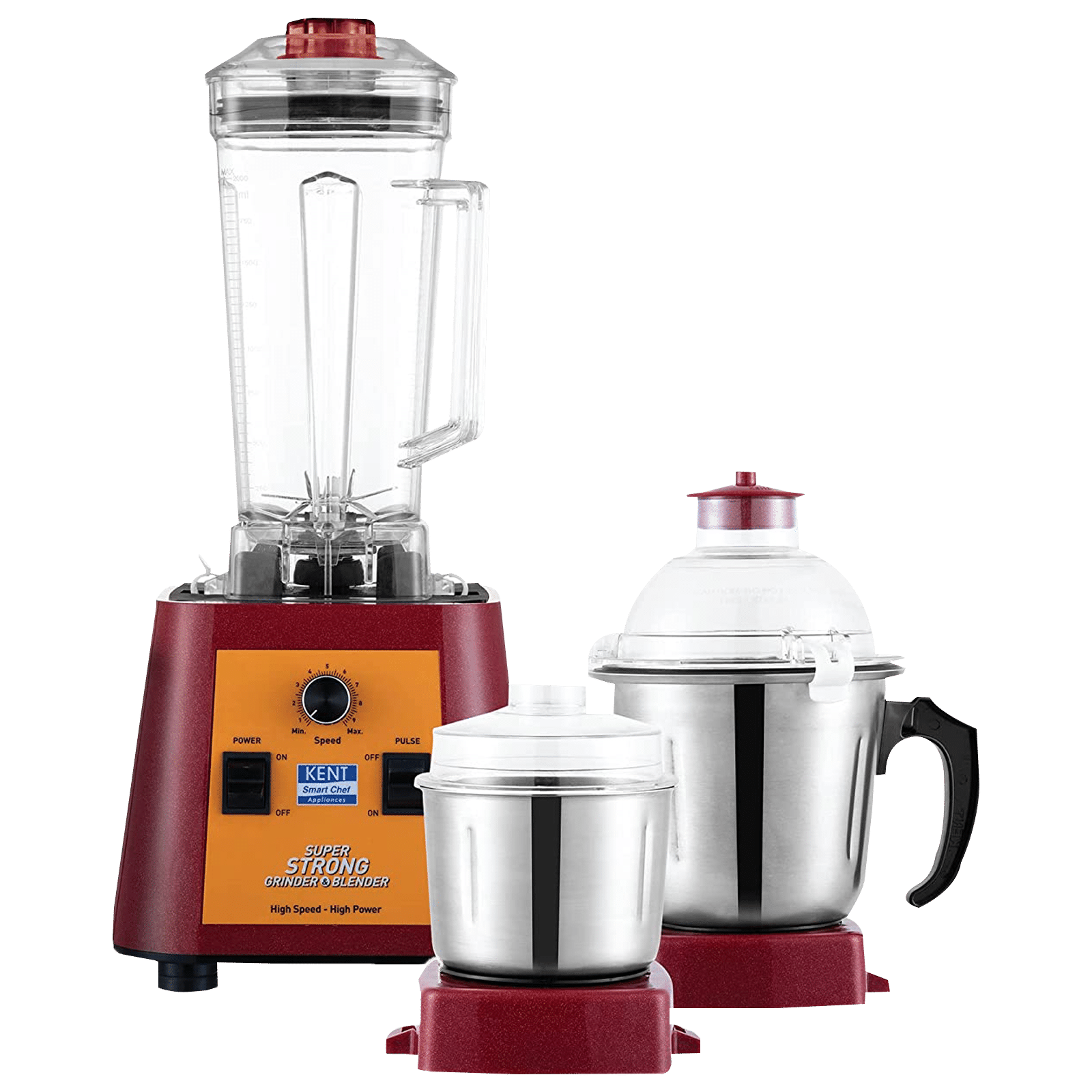 KENT Super Strong 1200 Watt 3 Jars Mixer Grinder Blender (30000 RPM, High Speed Operation, Red)