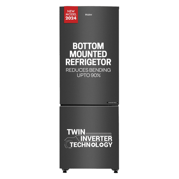 Haier 237 Litres 3 Star Frost Free Double Door Bottom Mount Convertible Refrigerator with Twin Inverter Technology (HEB243GBP, Black)_1