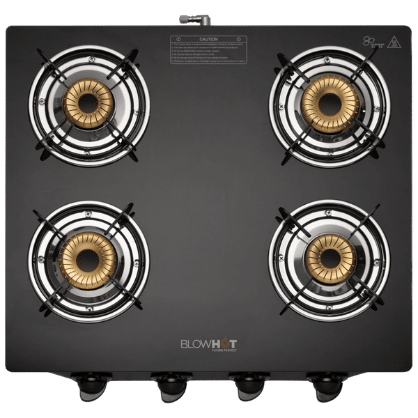 BLOWHOT Pearl Toughened Glass Top 4 Burner Manual Gas Stove (ISI Certified, Black)_1
