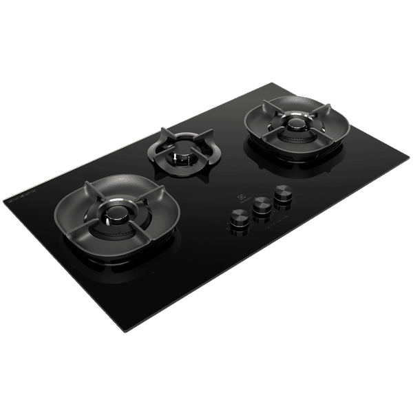 Electrolux UltimateTaste 700 Glass Top 3 Burner Automatic Hob (Cast Iron Pan Supports, Black Glass)_1