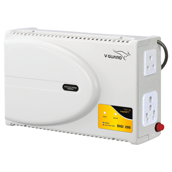 V-GUARD 6 Amps Voltage Stabilizer For Up to 203cm (80") TV + 1 Set Top Box + 1 Home Theatre (200 - 240V AC Output, Digi 200, White)_1
