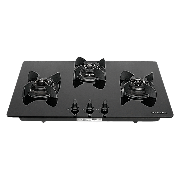 Faber Ultima Plus HT783 CRS BR CI AI Toughened Glass Top 3 Burner Automatic Hob (Cast Iron Pan Support, Black)_1