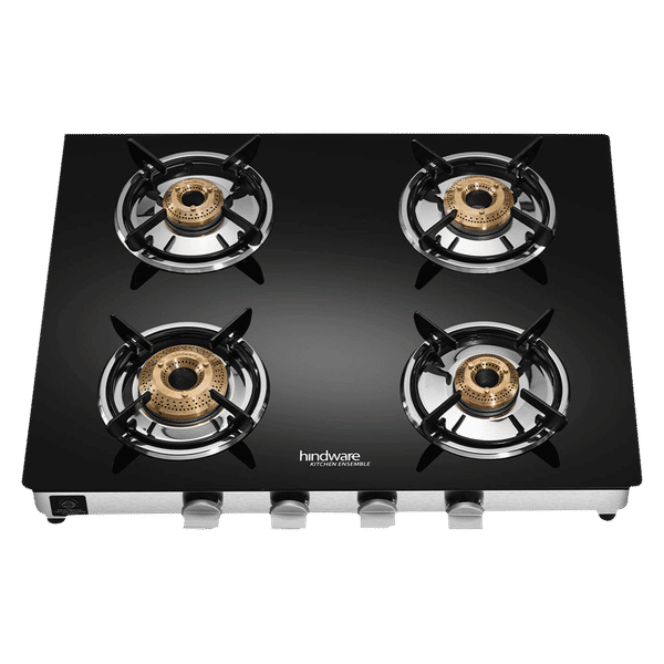 Hindware ARMO Plus Toughened Glass Top 4 Burner Manual Gas Stove (Sleek Body Design, Black)_1