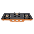 Elica Patio ICT DT773ORG Glass Top 3 Burner Automatic Gas Stove (Round Enamelled Grid, Black/Orange)_1