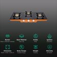 Elica Patio ICT DT773ORG Glass Top 3 Burner Automatic Gas Stove (Round Enamelled Grid, Black/Orange)_3
