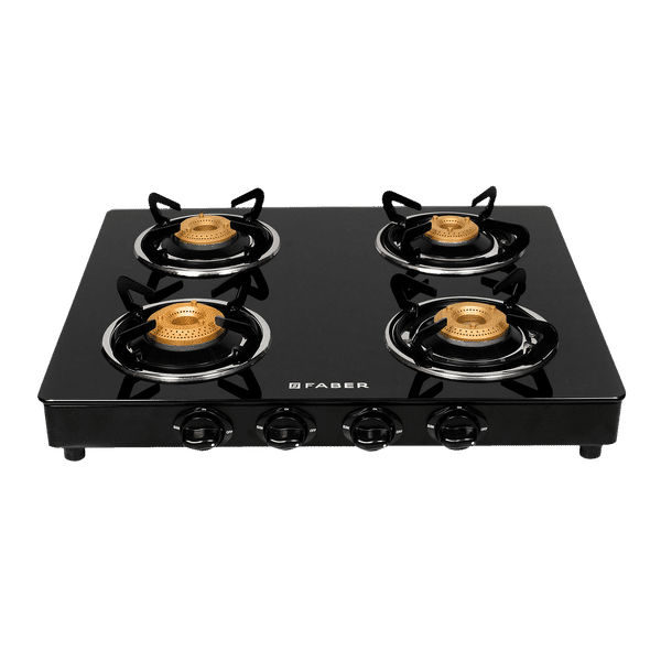 Faber DAISY 4BB BK Tempered Glass Top 4 Burner Manual Gas Stove (Scratch Resistant, Black)_1