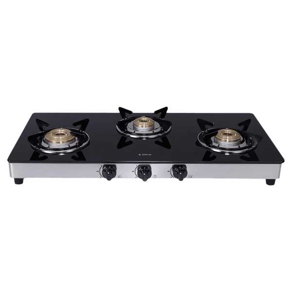 Elica 773 CT DT VETRO Toughened Glass Top 3 Burner Automatic Gas Stove (Round Euro Coated Grid, Black)_1