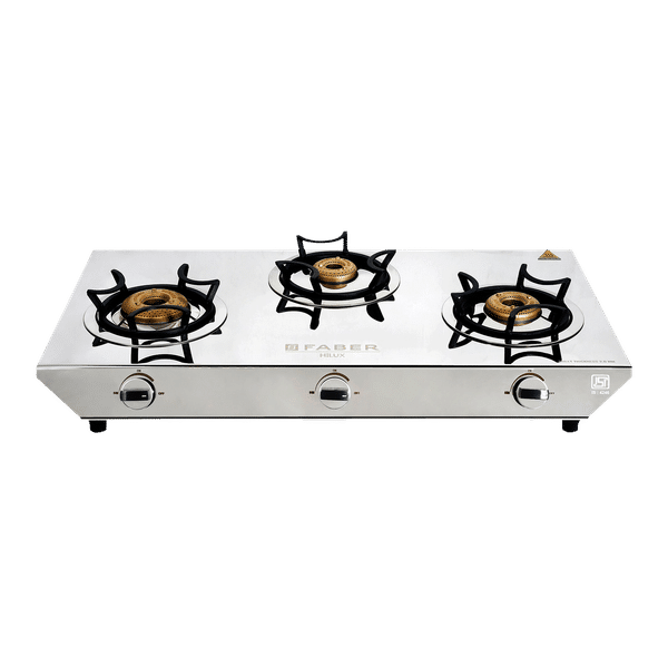 Faber Hilux Max 3BB SS 3 Burner Manual Gas Stove (Black Diamond Coated Sturdy Pan Support, Silver)_1