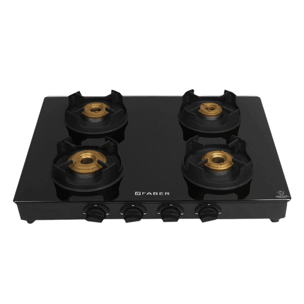 Faber Onyx 4BB BK CI Toughened Glass Top 4 Burner Manual Gas Stove (Diamond Coated Pan Support, Black)_1