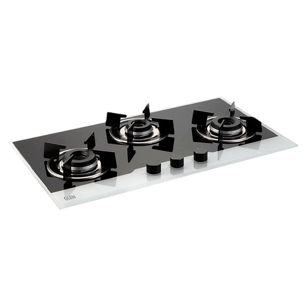 GLEN BH 1073 Toughened Glass Top 3 Burner Automatic Hob (Cast Iron Pan Support, Black and Silver)_1