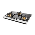 Glen 1073 XL SQ HT DB TR BW77 Toughened Glass Top 3 Burner Automatic Electric Hob (Vitreous Enamelled Pan Support, Black/White)_1