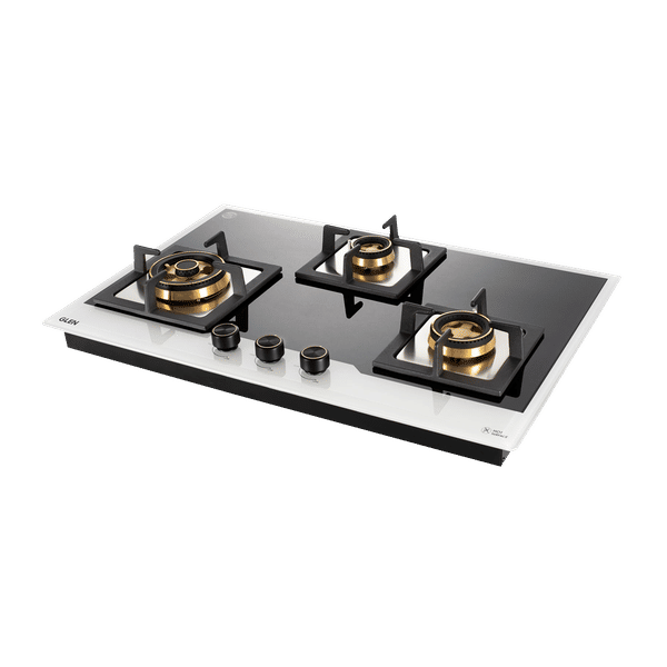 Glen 1073 XL SQ HT DB TR BW77 Toughened Glass Top 3 Burner Automatic Electric Hob (Vitreous Enamelled Pan Support, Black/White)_1