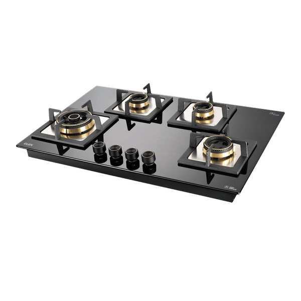 Glen 1074 SQ HT DB TR Toughened Glass Top 4 Burner Automatic Electric Hob (Vitreous Enamelled Pan Support, Black)_1