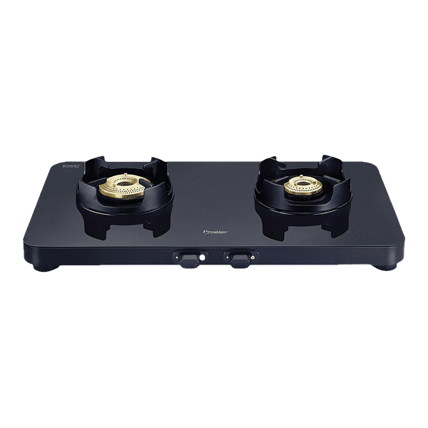 Prestige Edge Toughened Glass Top 2 Burner Manual Gas Stove (Ergonomic Knob, Black)_1