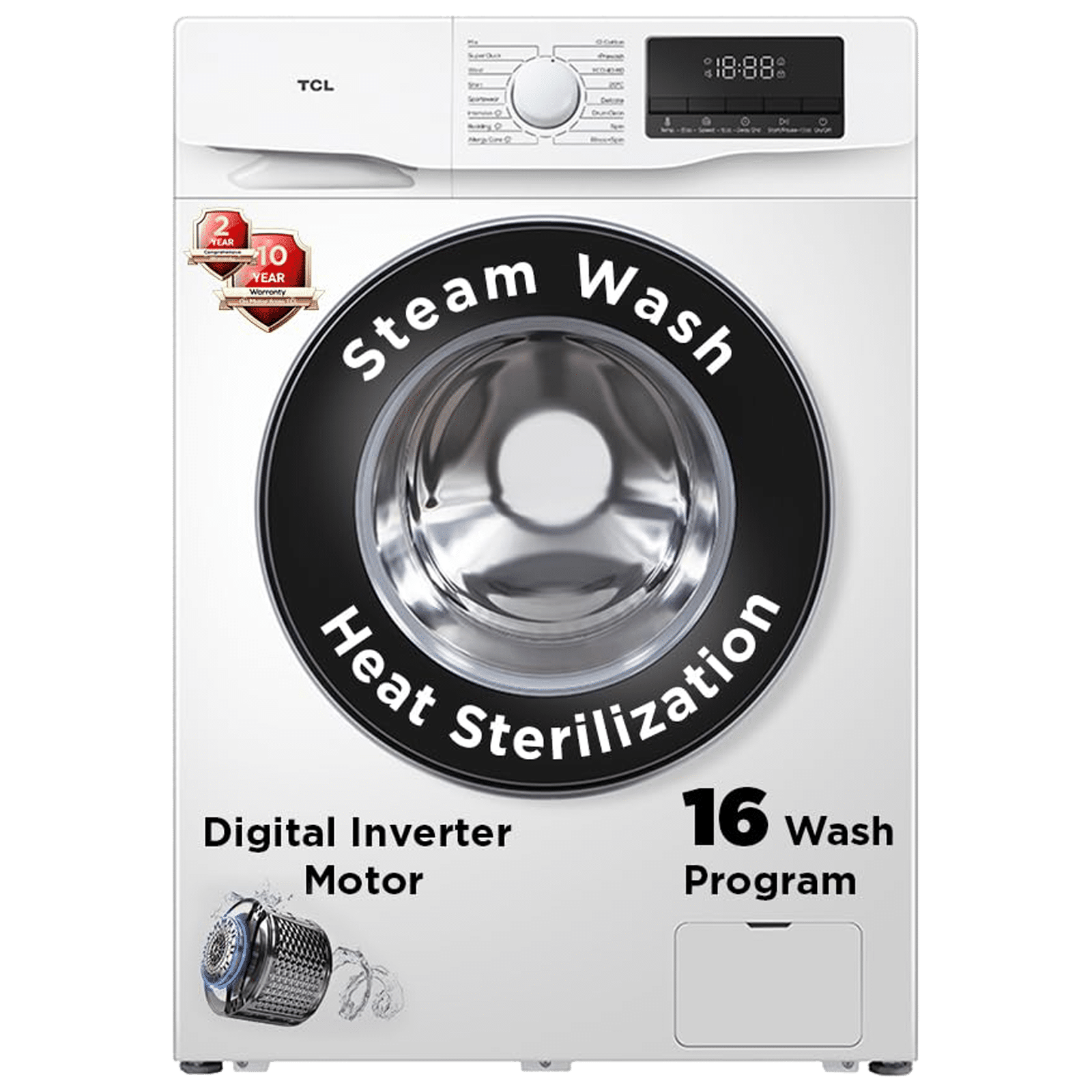 TCL 8.5 kg 5 Star Fully Automatic Front Load Washing Machine (TWF85-P6S, Heat Sterilization, Honeycomb Drum, White)