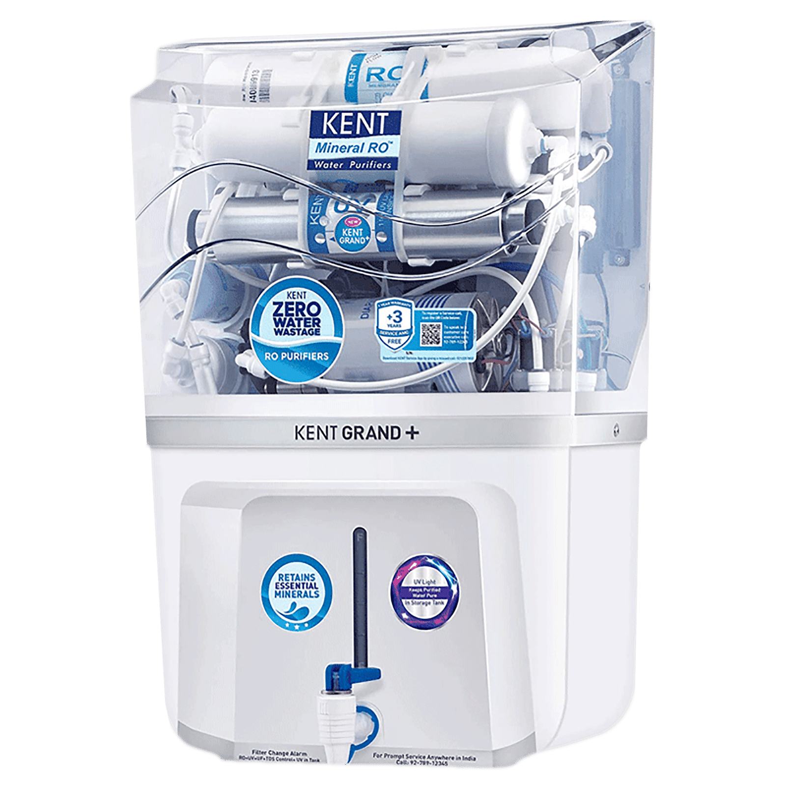 KENT Grand Plus 9L RO + UV + UF +UV-in-tank + TDS Water Purifier with Zero Water Wastage (White)