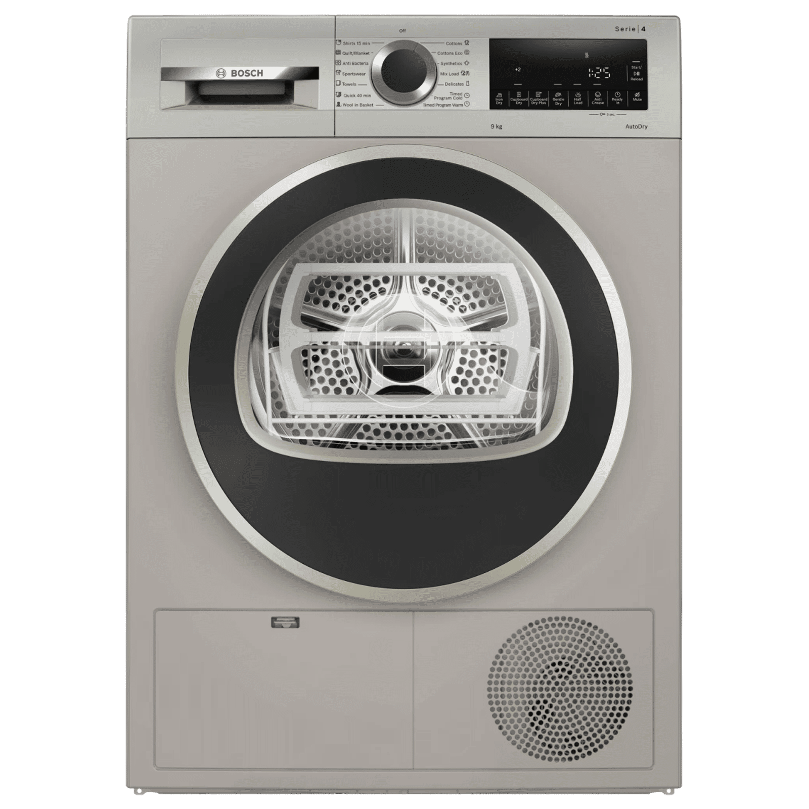 BOSCH 9 kg Fully Automatic Front Load Dryer (Series 4, WPG24108IN, In-Built Heater, Silver Inox)