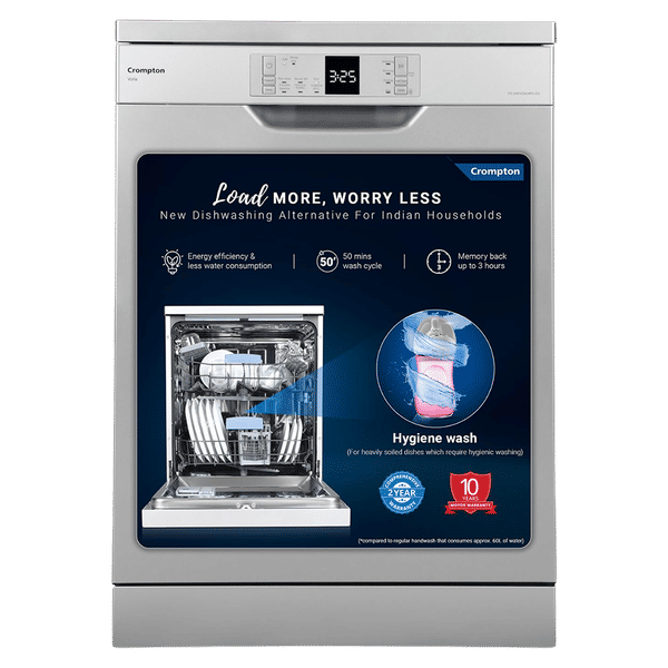 Crompton Voila 14 Place Settings Free Standing Dishwasher with Steam Wash (Dark Silver)_1
