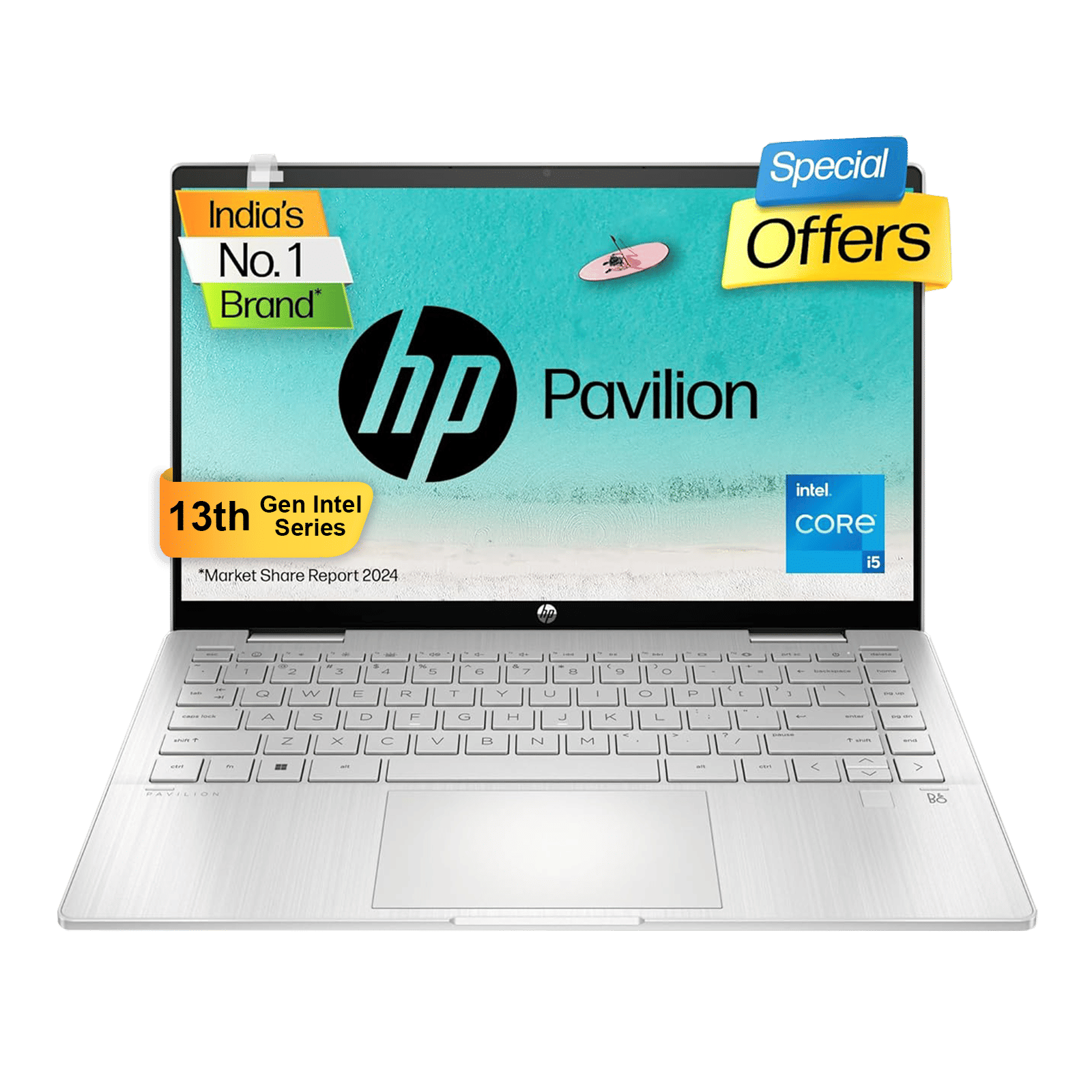 HP Pavilion 14-ek1074TU Intel Core i5 13th Gen (14 inch, 16GB, 512GB, Windows 11 Home, MS Office 2021, Intel UHD, FHD IPS Display, Natural Silver, 8C5H5PA)