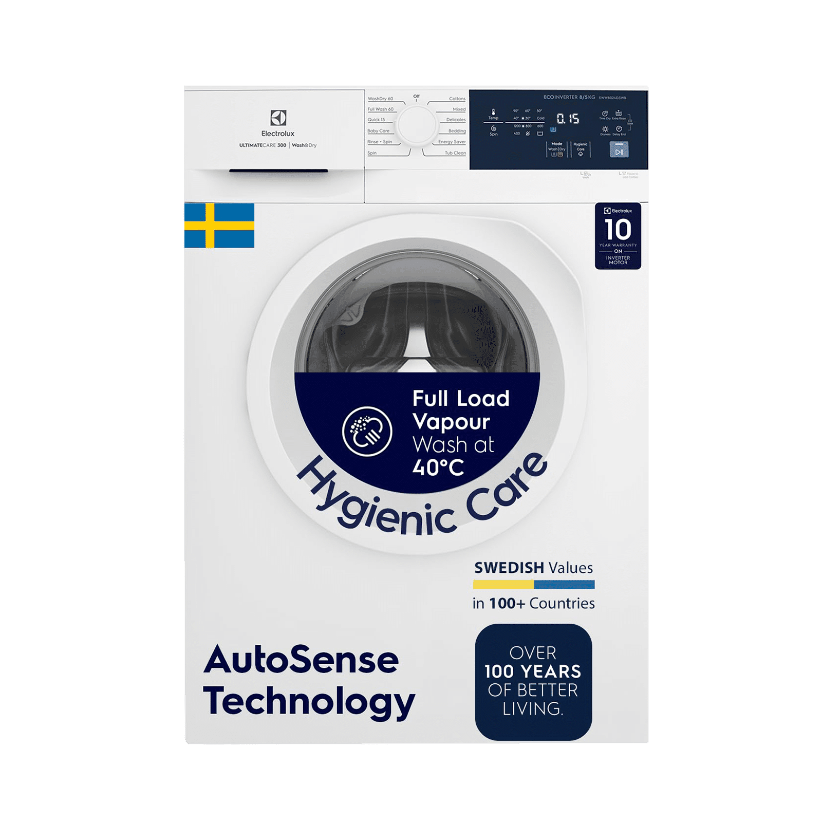 Electrolux UltimateCare 300 8 kg/5 kg Fully Automatic Front Load Washer Dryer Combo (HygienicCare, EWW8024D3WB, White)